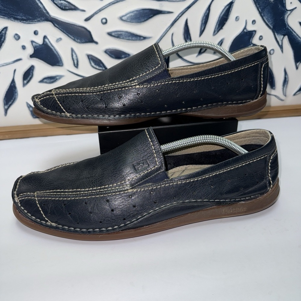 Fluchos Mens 12.5 Black Slip On Loafers‎ Mariner Textured Nautical Boat Shoe